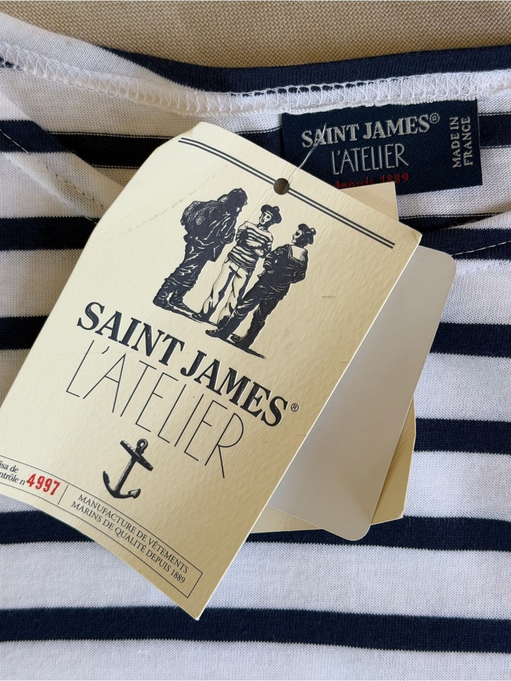NWT! Saint James Minquiers Modern Breton Stripe Shirt Navy/White Large - Picture 9 of 10